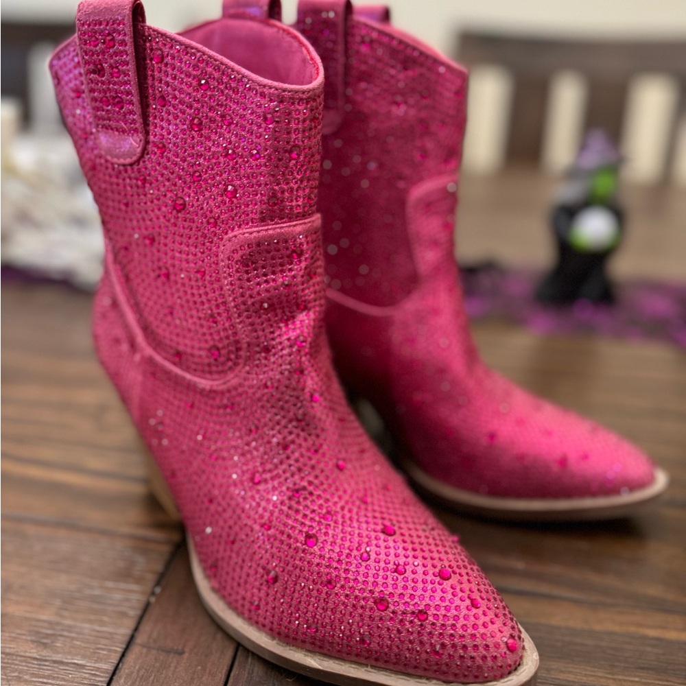 Glitzy pink ankle cowboy boots